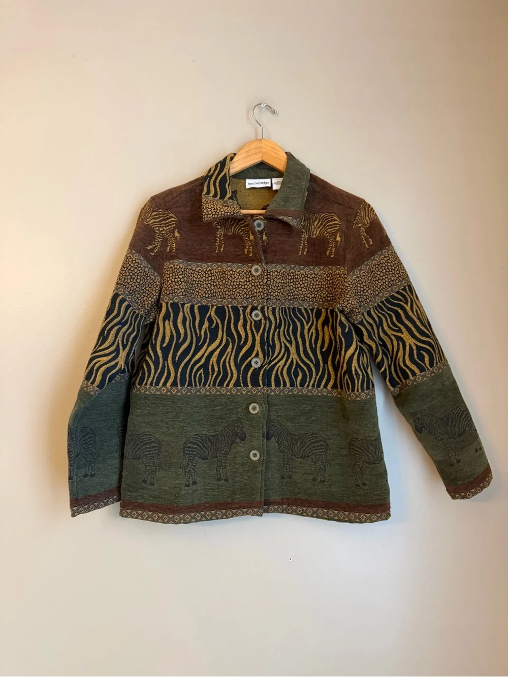 Breckenridge Zebra Tapestry Blazer Jacket Size Medium Animal Print Grandma Fall